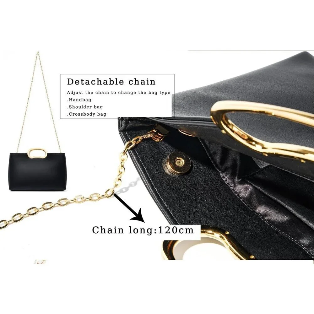 Women's Black PU Vegan Leather Evening Formal Wedding Party Stylish Clutch